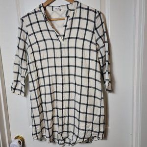 Mod Ref 100% cotton mini dress black and white 3/4 sleeves v-neck size M